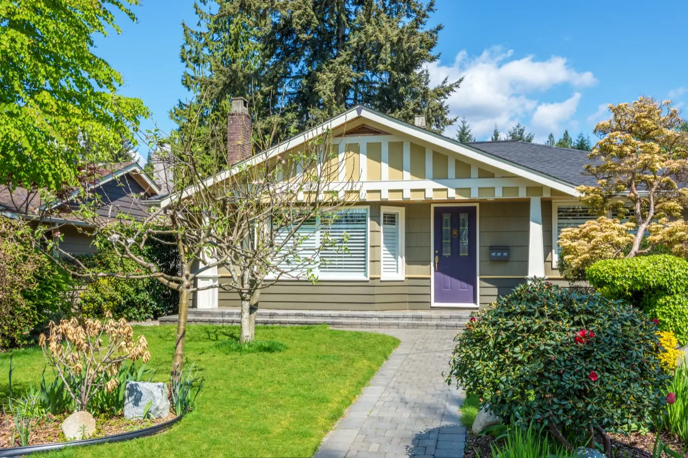 A single-family home with a front garden
